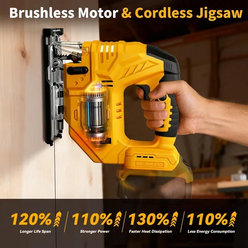 Vista 3 de Sierra de calar sin escobillas compatible con batería Dewalt de 20 V (sin batería), rompecabezas inalámbrico con bolsa de herramientas, velocidad