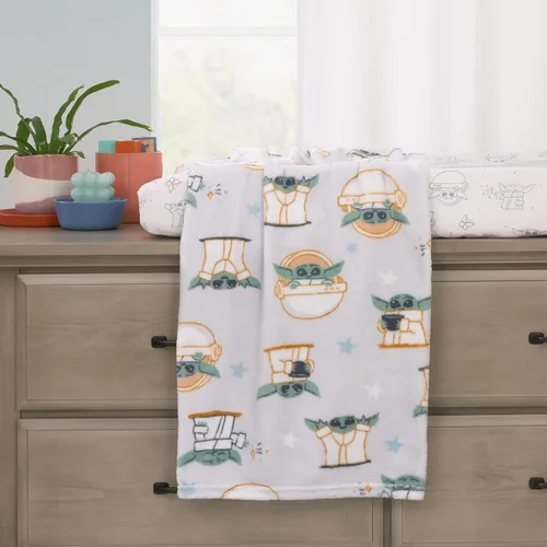 Vista 3 de Star Wars Grogu - Manta para bebé súper suave en crema, verde y blanco