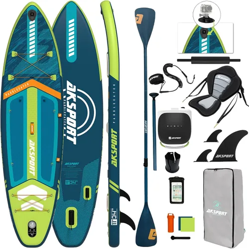Vista 7 de AKSPORT Tabla de Paddle Inflable de Pie, Tabla SUP con Todos los Accesorios, Diseño Amplio y Estable, Cubierta Antideslizante, Tablas de Paddle