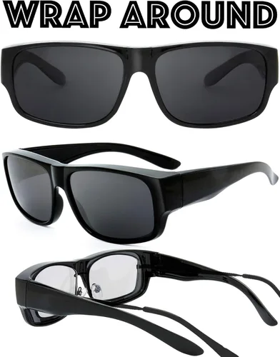 Vista 2 de The Fresh - Lentes de sol polarizados, de alta definición y envolventes para uso sobre anteojos - Estuche de piel para anteojos