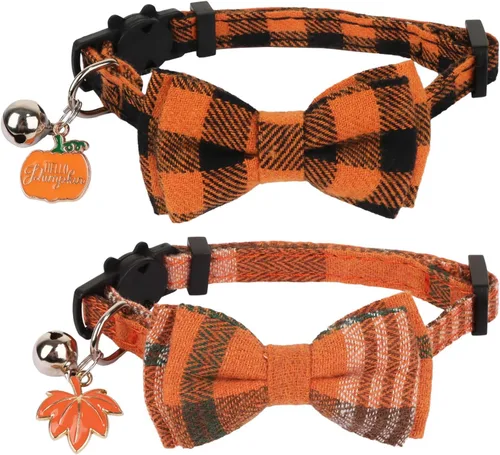 Vista 11 de PTDECOR Paquete de 2 Collares Navideños para Gatos, Collar de Gato Navideño con Corbatín y Campanilla Desmontables, Collares Navideños de Liberación