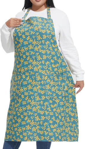 Vista 34 de Delantales de algodón y lino para hornear, talla grande, para mujer, con bolsillos, cocina