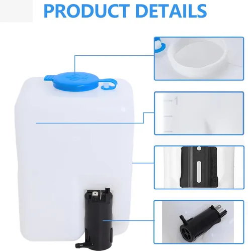 Vista 2 de Wadoy Kit de depósito de bomba de limpiaparabrisas universal 99300 depósito de líquido botella con bomba Washer Fluid Reservoir Tank Bottle with