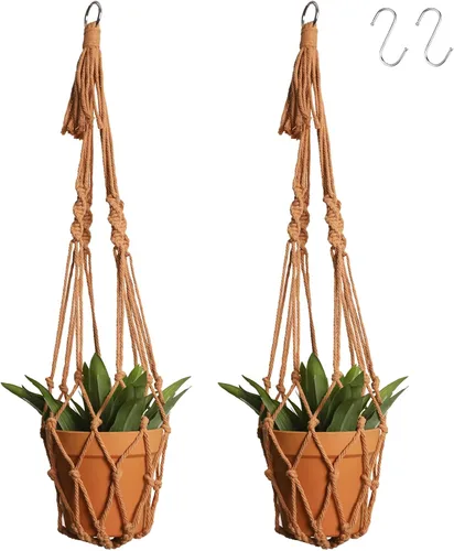 Vista 17 de Artilady Maceta Colgante Negra para Plantas de Interior Colgador de Plantas de Macramé Soporte Colgante Grande para Plantas con Cuentas Ajustables