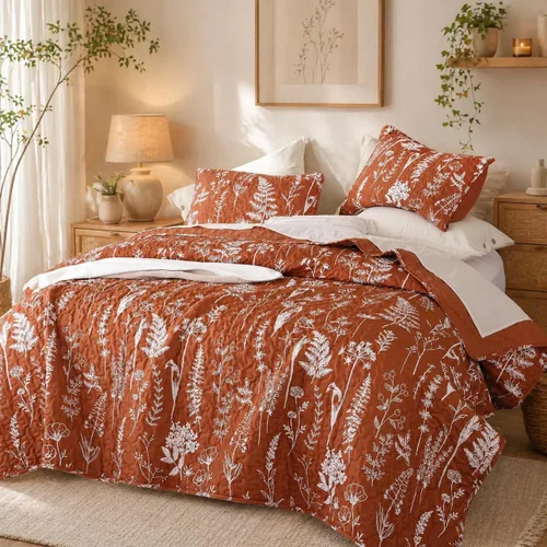 Vista 18 de JANZAA Juego de colcha tamaño Queen de 3 piezas con patrón floral, de microfibra ligera, ropa de cama reversible, 1 colcha y 2 fundas de almohada