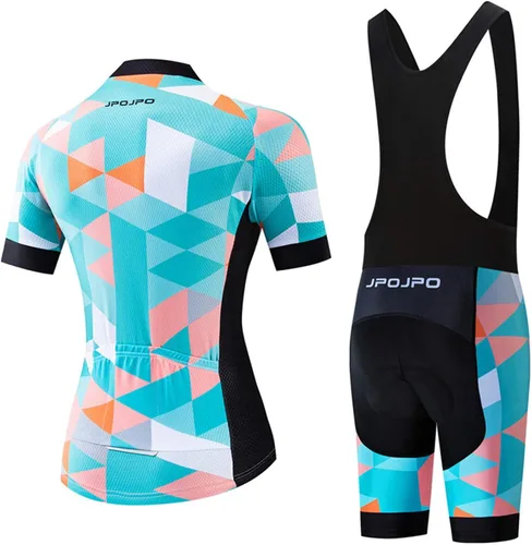 Vista 2 de Conjunto de jersey de ciclismo para mujer, pantalones cortos con peto, ropa de bicicleta de verano