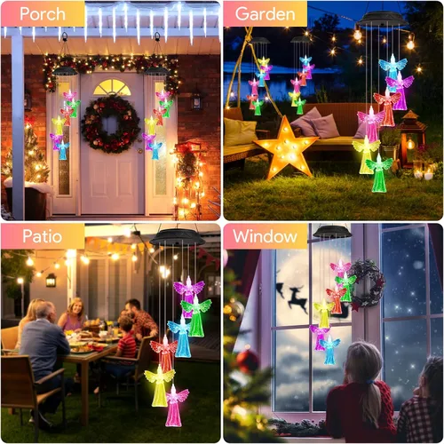 Vista 6 de Regalos de cumpleaños para mujeres, mamá, abuela, regalos de jardinería para mujeres, campanillas de viento solares de ángel para exteriores