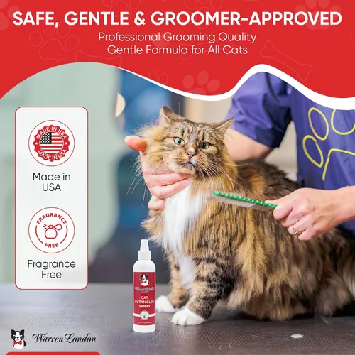 Vista 8 de Warren London Paquete de spray desenredante para gatos con cepillo de clavijas para cabello enmarañado Acondicionador sin enjuague para mascotas