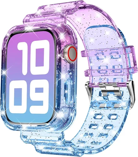 Vista 46 de DABAOZA - Correa transparente compatible con Apple Watch de 1.772 in y 1.732 in, con purpurina transparente Women Men,Glitter Bling TPU