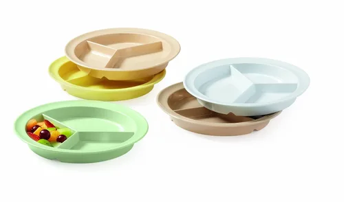 Vista 5 de G.E.T. CP-530-T Tan 9" 3-Compartment Plate, Break Resistant Dishwasher Safe Melamine Plastic, Supermel Collection (Pack of 12)