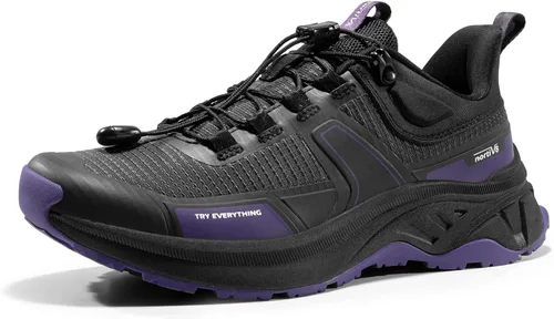 Vista 10 de NORTIV 8 Zapatos de senderismo ligeros Quick Lace para mujer rosa gris