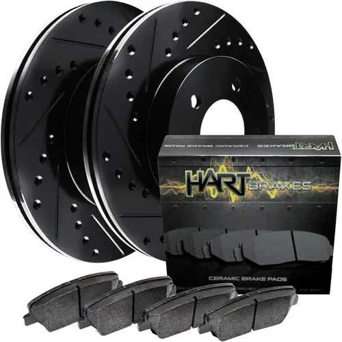 Vista 17 de Hart Brakes Kit de frenos y rotores traseros delanteros Pastillas de freno delanteras y traseras Rotores y pastillas de freno Pastillas