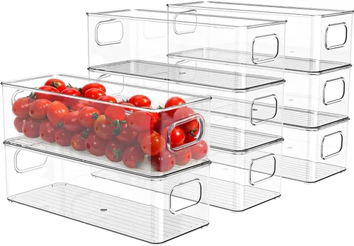 Vista 9 de Contenedor apilable de plástico para almacenamiento de alimentos con asas para despensa de cocina, gabinete, refrigerador, congelador, organizador