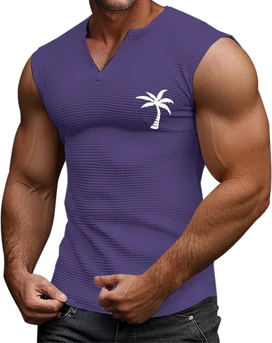 Vista 7 de Camiseta sin mangas con estampado gráfico de verano para hombre, cuello en V, talla grande, casual, recortada, para gimnasio, atlética, muscular