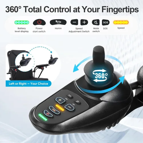 Vista 6 de Silla de ruedas eléctrica ligera de 32 libras para adultos con motores duales, potente silla de ruedas eléctrica plegable portátil, aprobada por