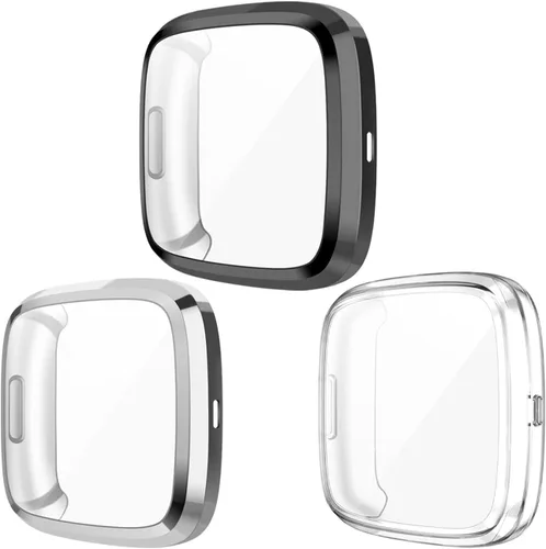 Vista 10 de Wepro Funda protectora de pantalla compatible con reloj inteligente Fitbit Versa 2, paquete de 3 fundas de TPU suave chapado en poliuretano