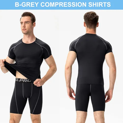 Vista 4 de Paquete de 3 camisetas de compresión atléticas para hombre, manga corta, camiseta de entrenamiento, camiseta deportiva fresca y seca