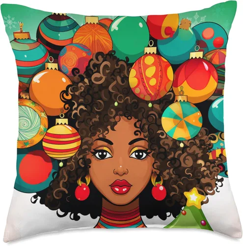 Vista 4 de Black women Christmas ornament melanin curly hair Melanin Christmas Queen Xmas Black Girl Magic Ornament - Almohada de 16 x 16 pulgadas, multicolor
