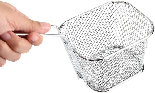 Vista 8 de 8 cestas cuadradas para freír, cesta de acero inoxidable para freidora profunda con mango de alambre, 4.1 x 3.3 x 2.6 pulgadas, cestas para servir