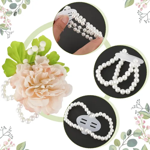 Vista 2 de Waydress Pulsera de pulsera elástica de perlas para boda, ramillete de perlas, pulsera elástica de perlas para boda