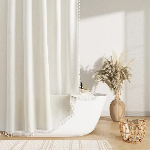 Vista 20 de Nanspring Cortina de ducha de lino extra larga para baño, 96 pulgadas Natural