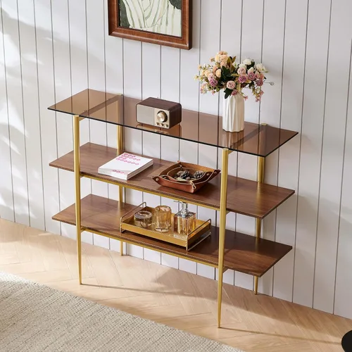 Vista 36 de LumFurn Mesa auxiliar redonda de cristal, mesa de sofá de diseño moderno de mediados de siglo para sala de estar, 18 pulgadas de diámetro x 23