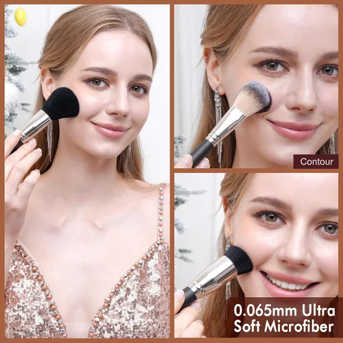 Vista 9 de BUEART DESIGN - Juego de 42 brochas de maquillaje con pelo de cabra natural real (42 piezas, negro perla mate)
