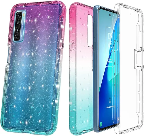 Vista 7 de Funda de cuerpo completo diseñada para TCL 20S con purpurina, protector de pantalla integrado, absorción de golpes, antiarañazos, resistente