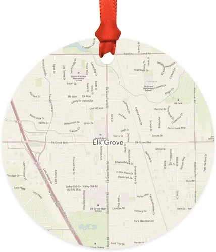 Vista 17 de Andaz Press Mapa de la ciudad de Estados Unidos redondo de madera natural MDF ornamento de Navidad, Akron, Ohio Vintage Mapa, 1 paquete, larga