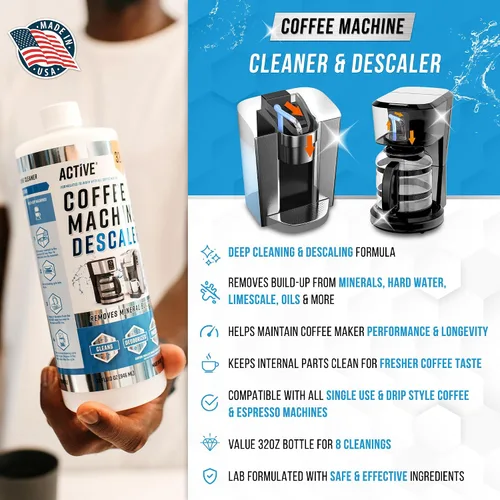 Vista 3 de ACTIVE Limpiador de destilador y descalcificador de máquina de café, incluye polvo de limpieza de destilador de 2 libras y líquido de limpieza