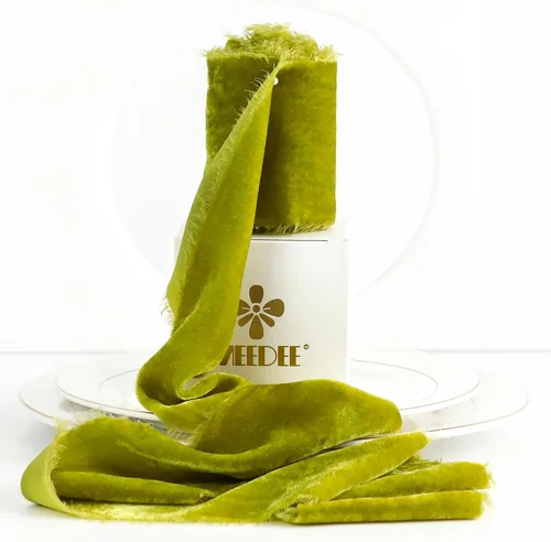 Vista 19 de MEEDEE Cinta de Terciopelo Beige de 3 Pulgadas Cintas con Flecos Beige Cintas de Terciopelo de Seda con Borde Crudo para Coronas, Ramo de Flores