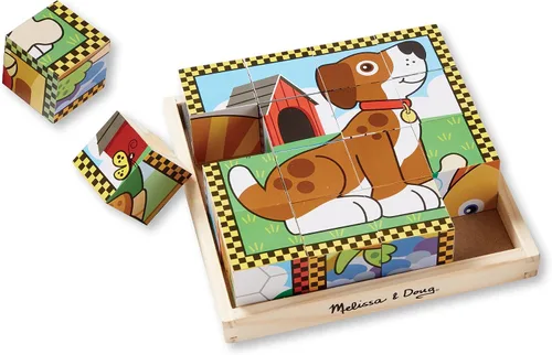 Vista 7 de Melissa & Doug Rompecabezas de mascotas en cubo de madera con bandeja de almacenamiento (16 piezas)