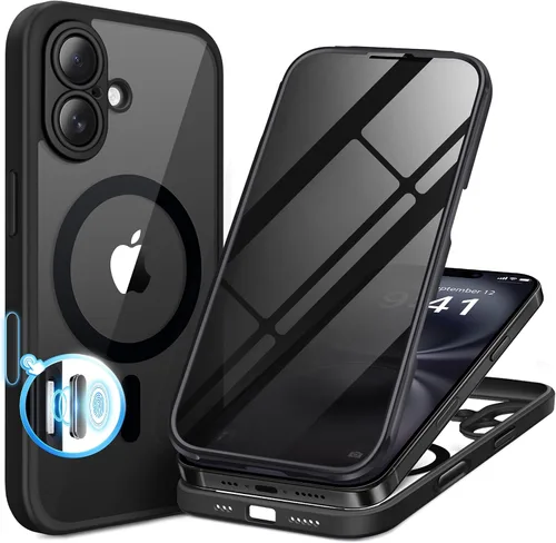 Vista 38 de BERFY Funda para iPhone 17 Pro Max, compatible con MagSafe, protector de pantalla de vidrio integrado, protección de cámara, funda de cuerpo