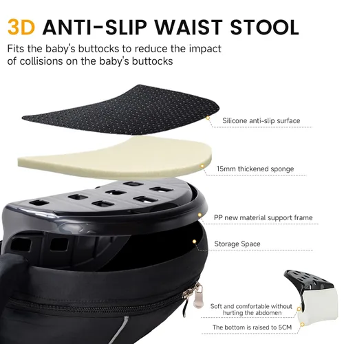 Vista 3 de Portabebés ergonómico de cadera para bebé, taburete de cintura para bebé con correa ajustable y arnés de pecho, gran almacenamiento mejorado