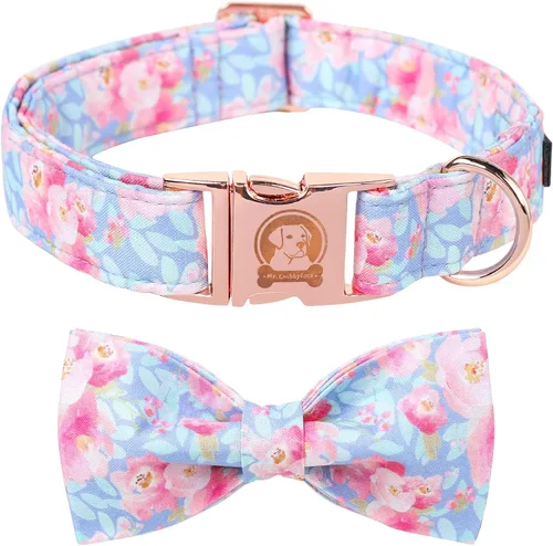 Vista 17 de MR. CHUBBYFACE - Collar de perro de San Valentín con corbatín, lindo collar de perro con corazón azul con hebilla de metal, collar de algodón