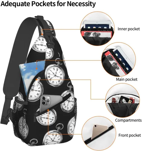 Vista 4 de Small Crossbody Bags for Women Men - Vintage Pocket Watch Print Adjustable Shoulder Bag Fanny Packs Belt Sling Bag Crossbody Purses Backpack for