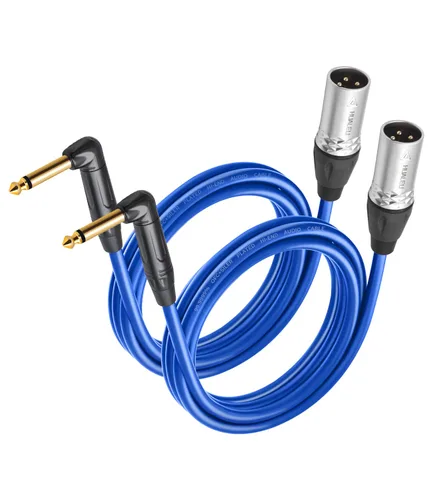 Vista 7 de Cable de audio macho de 3 pines TS a XLR de 1/4 de pulgada en ángulo recto, 0.250 in TS mono ángulo recto a XLR macho 3 pines, 6N OFC+cable de audio