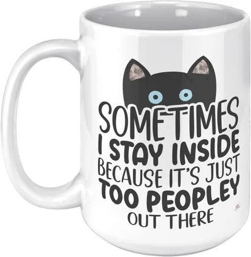 Vista 10 de ODDITEES Taza de café con texto en inglés «Sometimes I Stay Inside Because It's Just Too Peopley Out There», color blanco