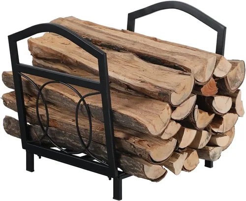 Vista 10 de PHI VILLA Estante de leña de 2 capas resistente, soporte de doble capa para leña de chimenea, estante de almacenamiento con clasificación