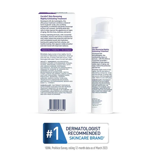Vista 5 de CeraVe Tratamiento Nocturno Exfoliante Renovador de la Piel, Suero Antienvejecimiento con Mezcla 5% de Ácido Glicólico y Ácido Láctico, Corrector