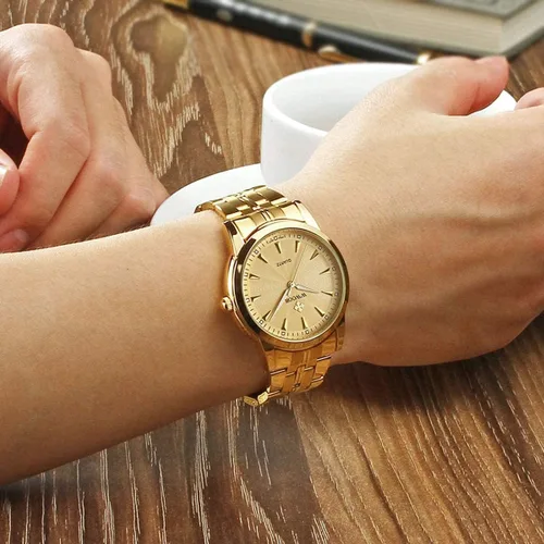Vista 4 de WWOOR Men's Quartz Stainless Steel and Metal Black and Gold Watches for Men Waterproof Casual Wrist Watch with Date