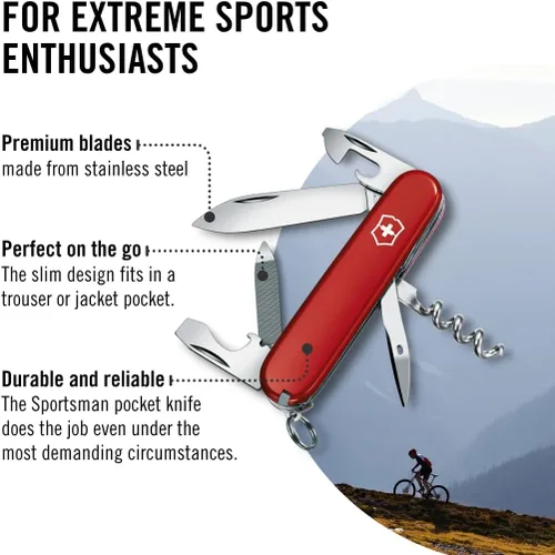 Vista 5 de Victorinox Sportsman Navaja Suiza de Bolsillo de 13 Funciones, Roja