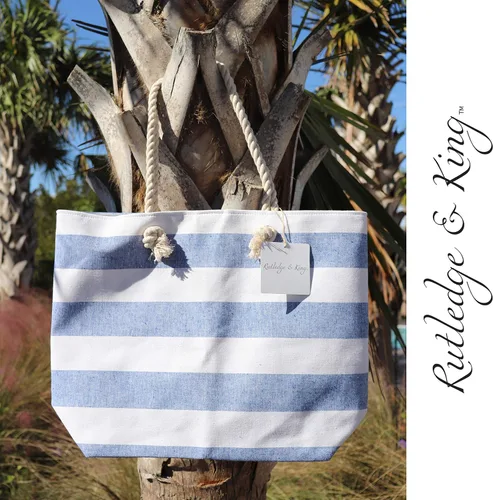 Vista 2 de Rutledge & King Bolso de mano - Bolsa de playa - Bolsa de playa - Bolsa grande con asas de cuerda