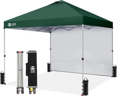 Vista 14 de CROWN SHADES Toldo desplegable de 8 x 8 con 1 pared lateral, tienda de campaña para playa, beige