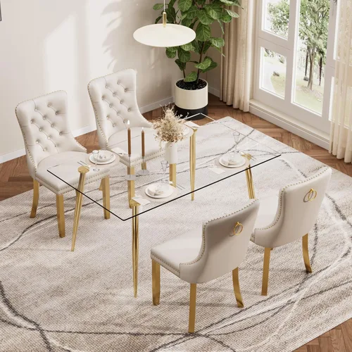 Vista 3 de Baysitone Juego de mesa de comedor de cristal de 51 pulgadas para 4, juego de 5 piezas de comedor moderno, mesa de cocina rectangular de vidrio