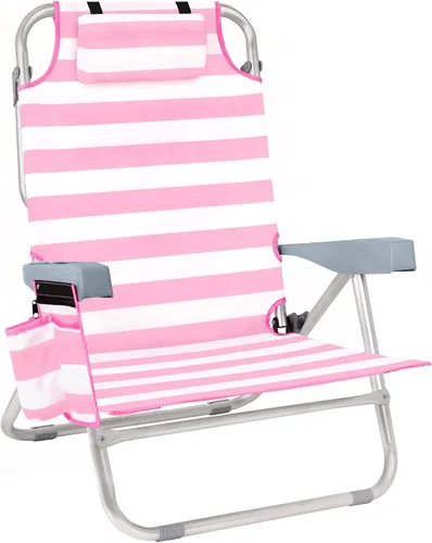 Vista 8 de Silla de playa para adultos, mochila plana de 5 posiciones con enfriador, portavasos y bolsa de almacenamiento, tumbona de playa portátil plegable