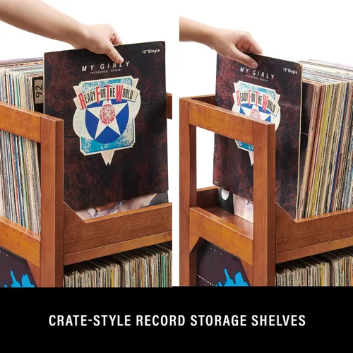 Vista 5 de Crosley Furniture Asheville - Soporte pequeño de discos moderno de mediados de siglo, almacenamiento de vinilo, con capacidad para hasta 130 discos