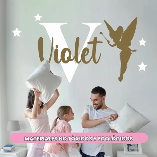 Vista 6 de CRYPTONITE Calcomanías de vinilo personalizadas con nombre e inicial de Campanilla – Decoración de dormitorio de niña – Calcomanías de pared de A.