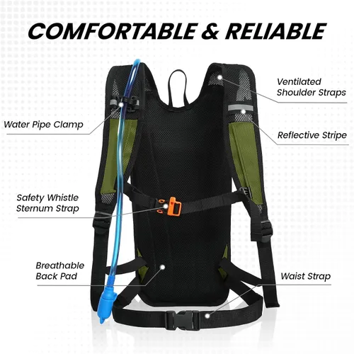 Vista 3 de Nepest Mochila de hidratación con bolsa de agua de 2 L para ciclismo, mochila de agua para senderismo, correr, mochila de hidratación ligera 2L