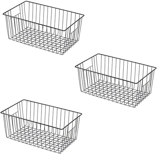 Vista 17 de Canastas organizadoras de almacenamiento de alambre de 16 pulgadas para congelador, cubo de refrigerador para el hogar con asas integradas